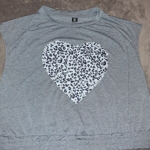 Gray Heart Leopard Print Top